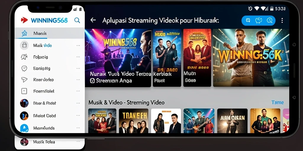 Tampilan antarmuka aplikasi WINNING568 yang menarik untuk streaming video.